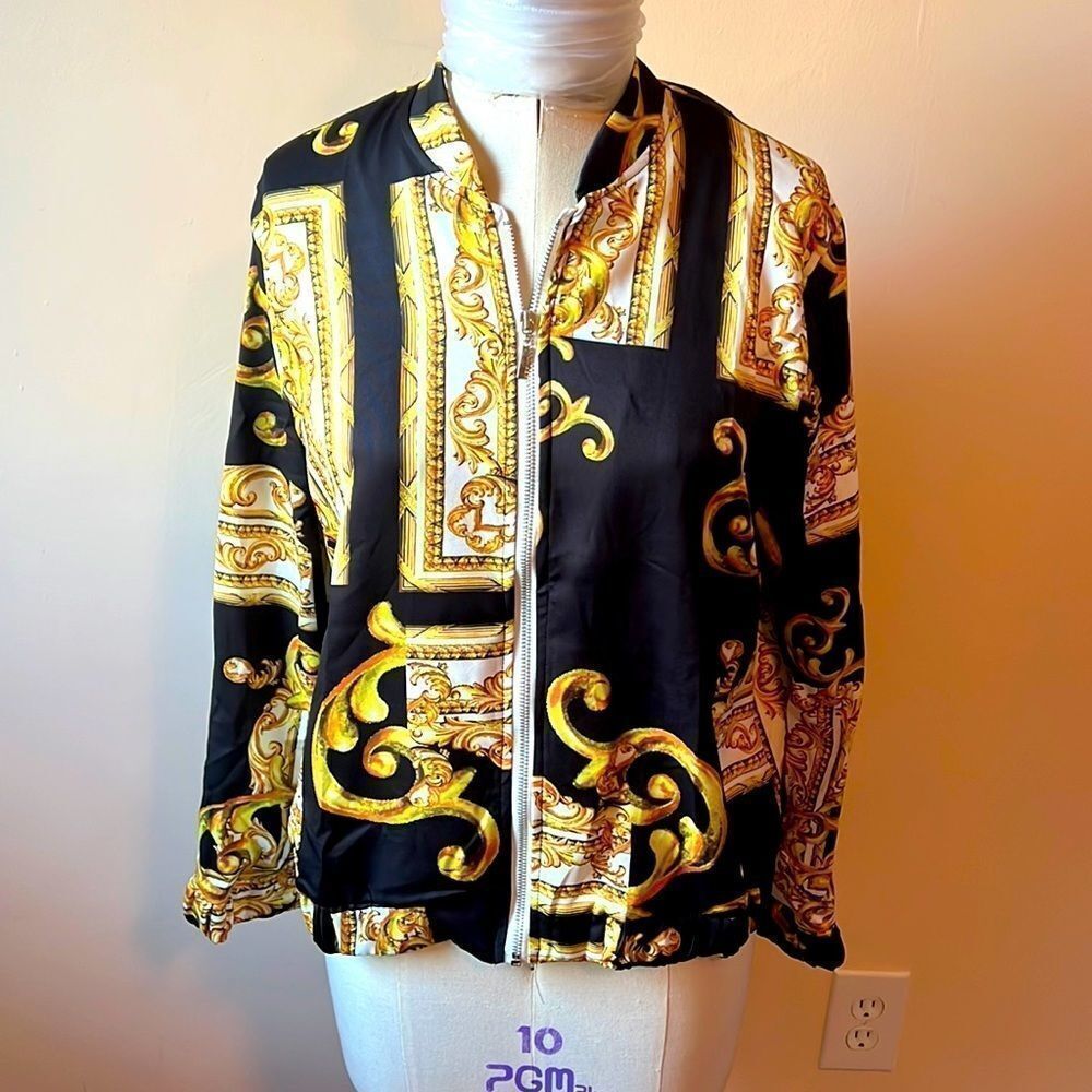 Black and Gold Chain and Ornate Le Fleur Jacket Sz L